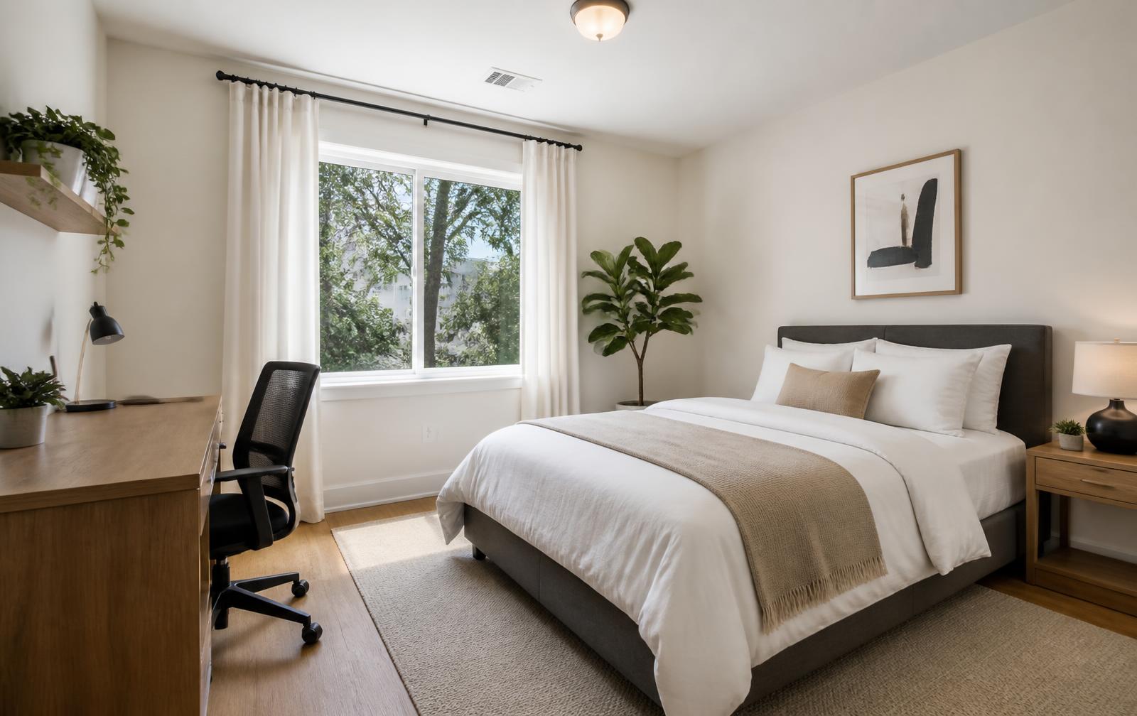 Furnished private bedroom with desk at Pama Lane